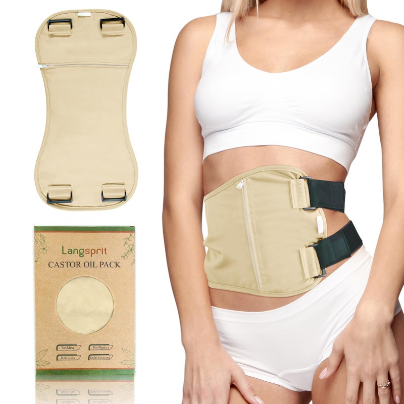 Langsprit Organic Cotton Castor Oil Pack Wrap Reusable Castor Oil Pads Pack Compress for Liver Stomach Detox Beige - Image 3