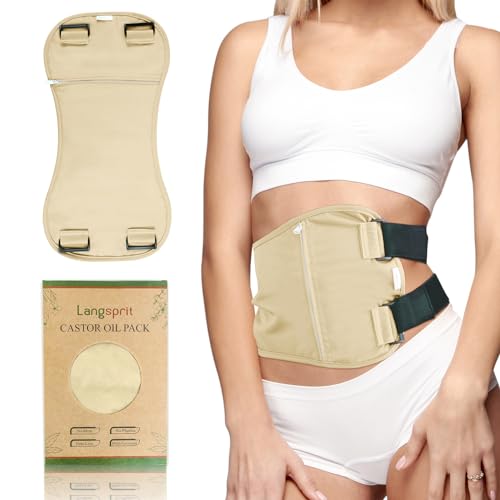 Langsprit Organic Cotton Castor Oil Pack Wrap Reusable Castor Oil Pads Pack Compress for Liver Stomach Detox Beige - Image 2