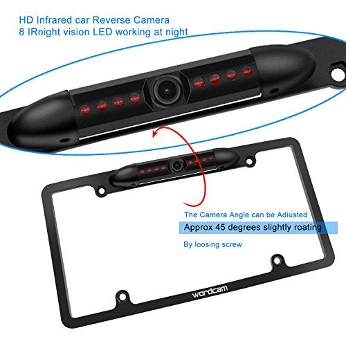Wordcam License Plate Frame Rear View Backup Camera 170° Viewing Angle Universal Car License Plate Frame Mount Waterproof High Sensitive 8 IR LED Night Vision Reverse Parking Aid System - Image 2