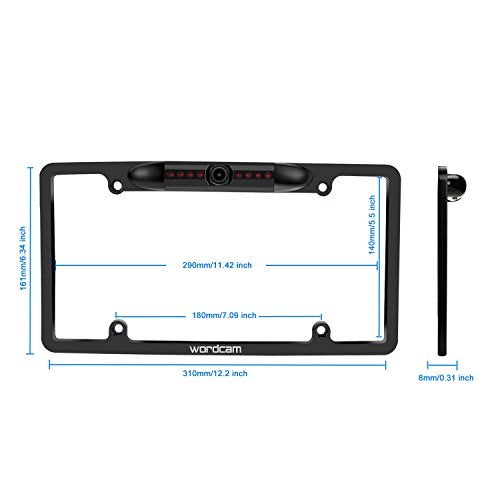 Wordcam License Plate Frame Rear View Backup Camera 170° Viewing Angle Universal Car License Plate Frame Mount Waterproof High Sensitive 8 IR LED Night Vision Reverse Parking Aid System - Image 3