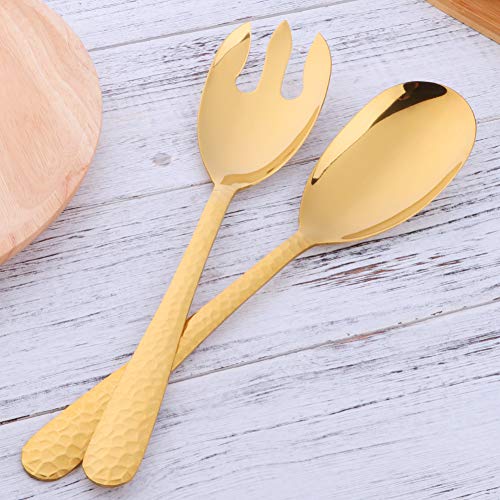 Bisda Gold-Plated Stainless Steel Salad Serving Set, 2-Piece Spoon Fork Flatware Set - Image 2