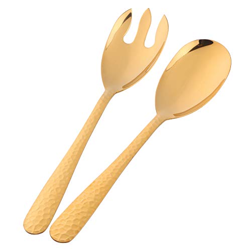 Bisda Gold-Plated Stainless Steel Salad Serving Set, 2-Piece Spoon Fork Flatware Set - Image 1