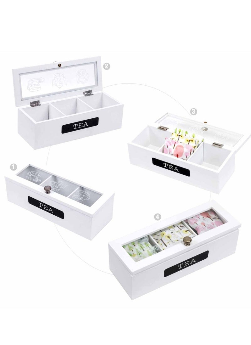Generic - Tea Bag Organizer, White Wood 3 Compartment Tea Bag Organizer for Kitchen Pantry Cabinet, Countertop, Tea Storage Box Station Bin Caddy Holds Beverage Bags and Display Tea Bags - Image 1