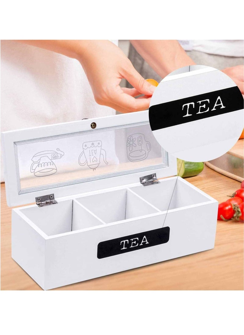 Generic - Tea Bag Organizer, White Wood 3 Compartment Tea Bag Organizer for Kitchen Pantry Cabinet, Countertop, Tea Storage Box Station Bin Caddy Holds Beverage Bags and Display Tea Bags - Image 1