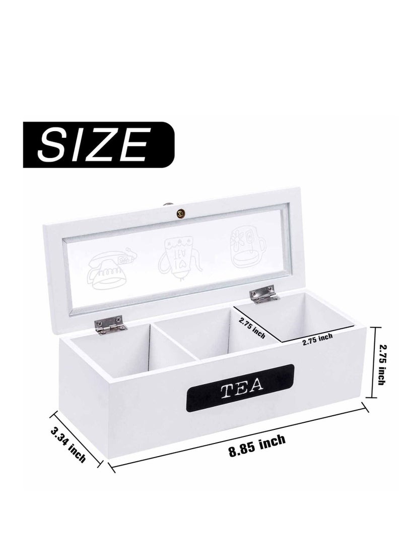 Generic - Tea Bag Organizer, White Wood 3 Compartment Tea Bag Organizer for Kitchen Pantry Cabinet, Countertop, Tea Storage Box Station Bin Caddy Holds Beverage Bags and Display Tea Bags - Image 1