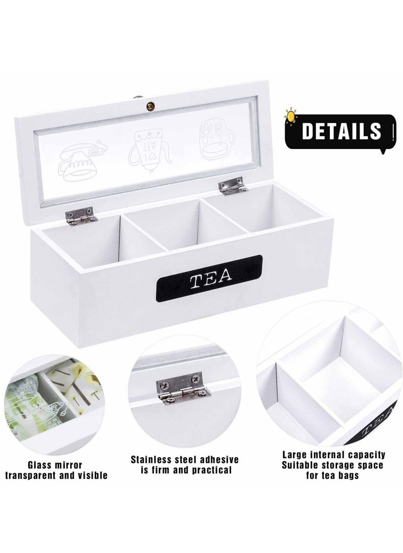 Generic - Tea Bag Organizer, White Wood 3 Compartment Tea Bag Organizer for Kitchen Pantry Cabinet, Countertop, Tea Storage Box Station Bin Caddy Holds Beverage Bags and Display Tea Bags - Image 1