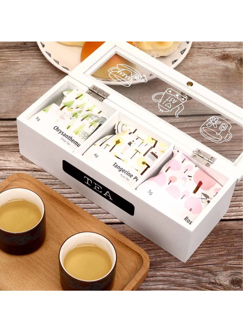 Generic - Tea Bag Organizer, White Wood 3 Compartment Tea Bag Organizer for Kitchen Pantry Cabinet, Countertop, Tea Storage Box Station Bin Caddy Holds Beverage Bags and Display Tea Bags - Image 1