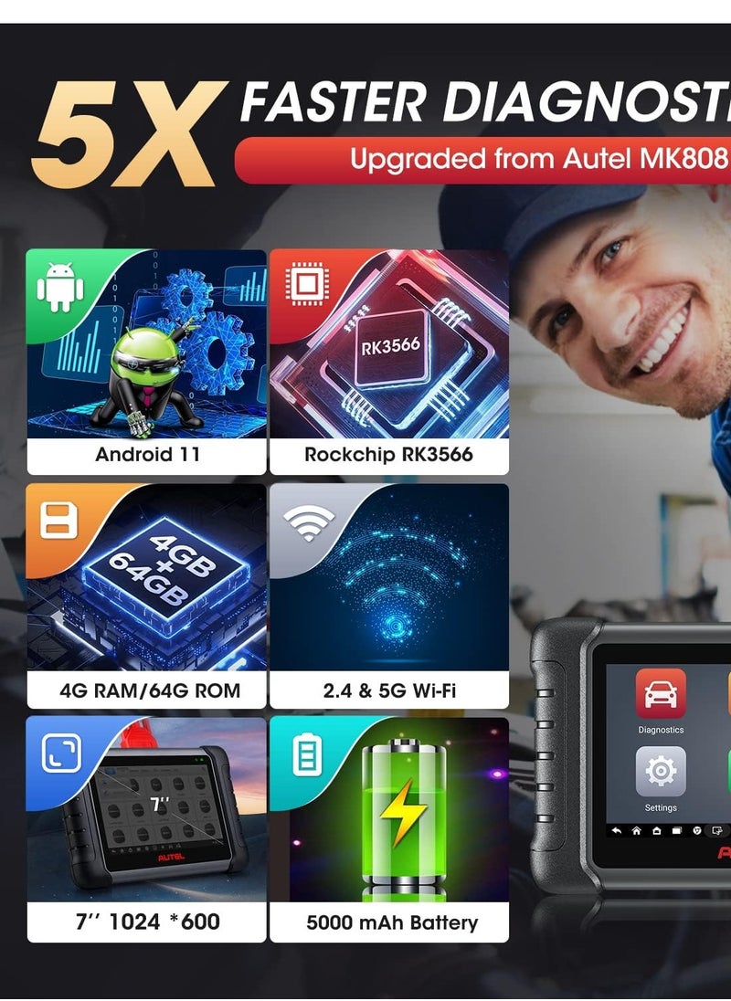 Autel - Autel Scanner MaxiCheck MX808S, 2024 US Ver of MaxiCOM MK808S/ MK808Z, Functions as MK900/ MX900, Full Bidirectional as MK900BT MK808BT PRO, 3K+ Active Test, 28+ Service, OE All System, OS 11, FCA SGW - Image 1
