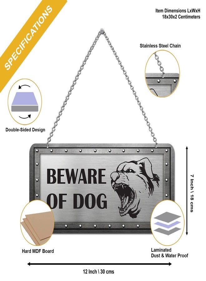 Wildmark Beware of Dog Sign Board Hindi and English Sign Board Double Sided Wooden Steel Look (5x11 Inches, Grey, Wooden) - Image 3