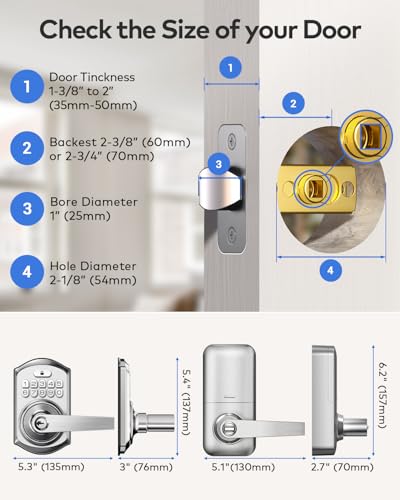 TEEHO TE004 Keyless Entry Keypad Door Lock with Handle - Smart Digital Electronic Lock for Interior Door with Anti-Peeping, Auto Lock & Passage Mode - Easy Installation - Satin Nickel - Image 4