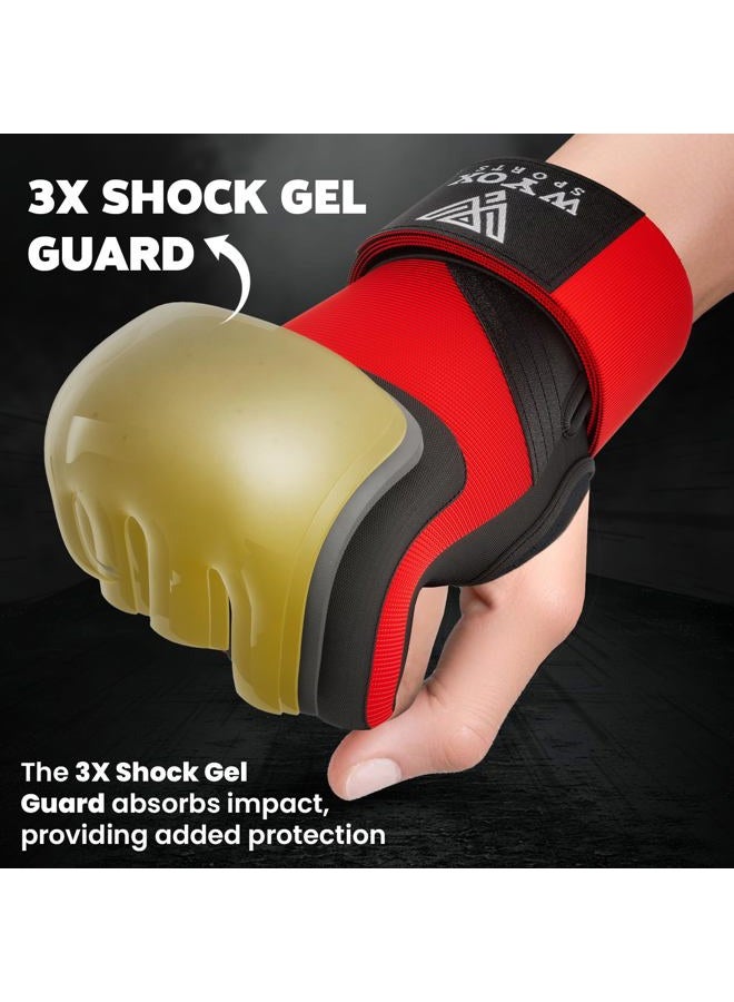 WYOX Gel Boxing Hand Wraps Inner Gloves for Men and Women, Quick 80cm Long Wrist Straps, Elasticated Padded Boxing Wraps for MMA, Kickboxing, Martial Arts Training Bandages (Red, SM) - Image 3