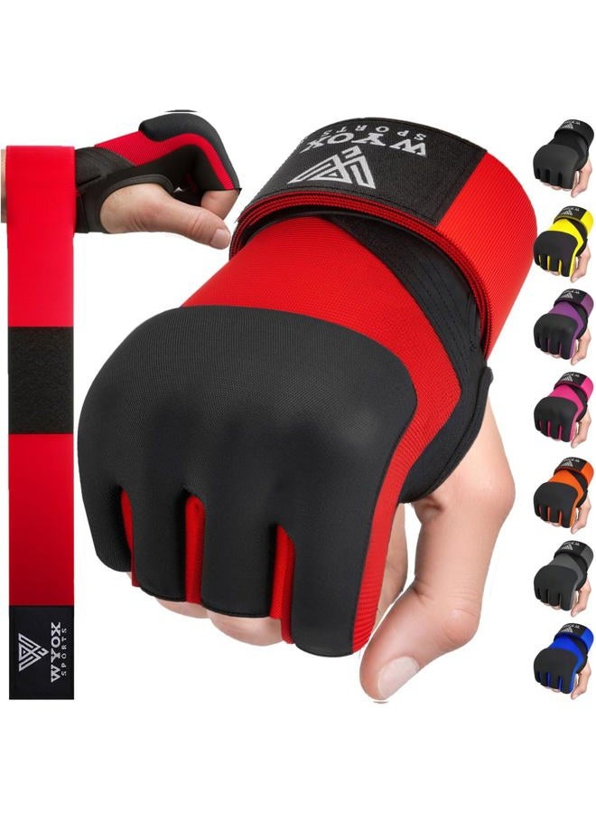 WYOX Gel Boxing Hand Wraps Inner Gloves for Men and Women, Quick 80cm Long Wrist Straps, Elasticated Padded Boxing Wraps for MMA, Kickboxing, Martial Arts Training Bandages (Red, SM) - Image 1