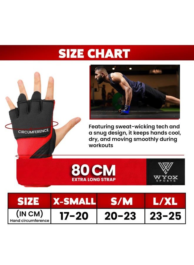WYOX Gel Boxing Hand Wraps Inner Gloves for Men and Women, Quick 80cm Long Wrist Straps, Elasticated Padded Boxing Wraps for MMA, Kickboxing, Martial Arts Training Bandages (Red, SM) - Image 5