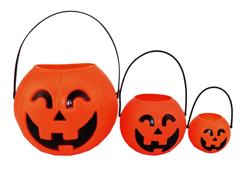 brown leaf brown leaf 3 PCs Halloween Portable Pumpkin Buckets 1 Large 1 Medium 1 Small Pumpkin Trick or Treat Pumpkin jackOLantern Plastic Buckets for Party Favor Halloween Decoration  - Image 1