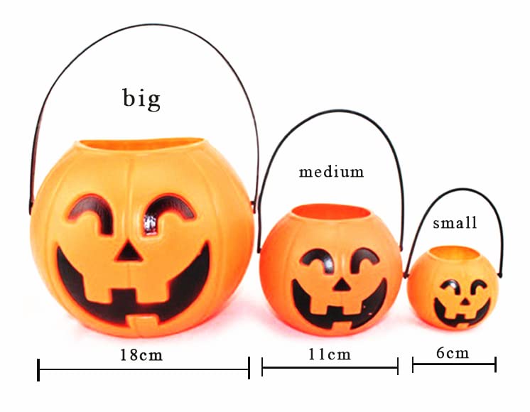 brown leaf brown leaf 3 PCs Halloween Portable Pumpkin Buckets 1 Large 1 Medium 1 Small Pumpkin Trick or Treat Pumpkin jackOLantern Plastic Buckets for Party Favor Halloween Decoration  - Image 2
