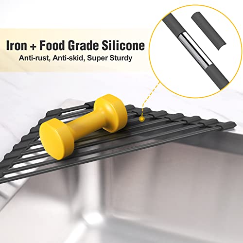 Tomorotec Small Triangle Roll-Up Dish Drying Rack with Silicone Coating Stainless Steel Frame for Sink Corners, Multipurpose Over-The-Sink Kitchen Drainer & Organizer for Space-Saving Storage (Black) - Image 3