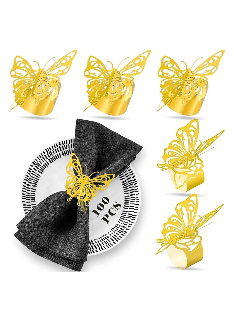 KASTWAVE Butterfly Napkin Rings 100Pcs Gold Paper Napkin Rings for Table Decor Reflective Gold Creative Napkin Rings for Luxury Banquet Style Reusable Paper Napkin Rings for Wedding Birthday Anniversary  - Image 1