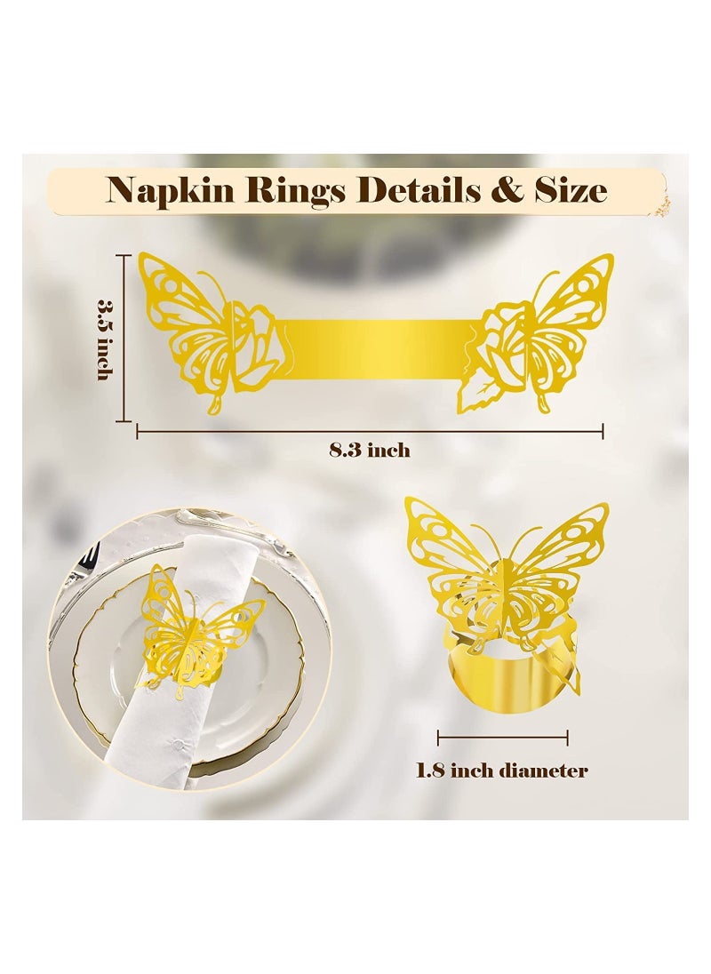 KASTWAVE Butterfly Napkin Rings 100Pcs Gold Paper Napkin Rings for Table Decor Reflective Gold Creative Napkin Rings for Luxury Banquet Style Reusable Paper Napkin Rings for Wedding Birthday Anniversary  - Image 3