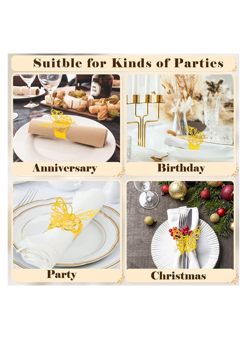 KASTWAVE Butterfly Napkin Rings 100Pcs Gold Paper Napkin Rings for Table Decor Reflective Gold Creative Napkin Rings for Luxury Banquet Style Reusable Paper Napkin Rings for Wedding Birthday Anniversary  - Image 2