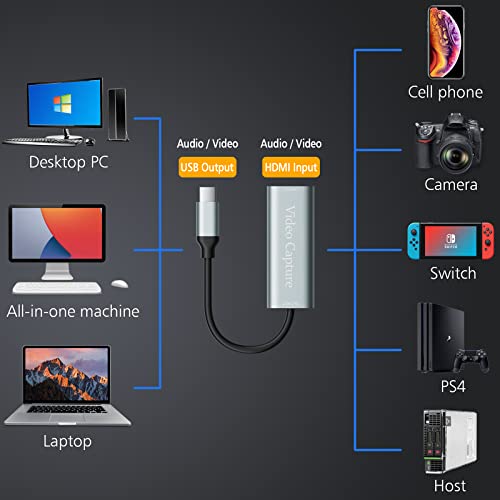 VIXLW Video Capture Card, USB3.0 HDMI to USB C Capture Card, 4K 1080P 60FPS, Video Recording Card for Gaming Live Streaming, for Windows/Mac OS System with USB C Adapter to Adjust PS4, Switch, Xbox - Image 2