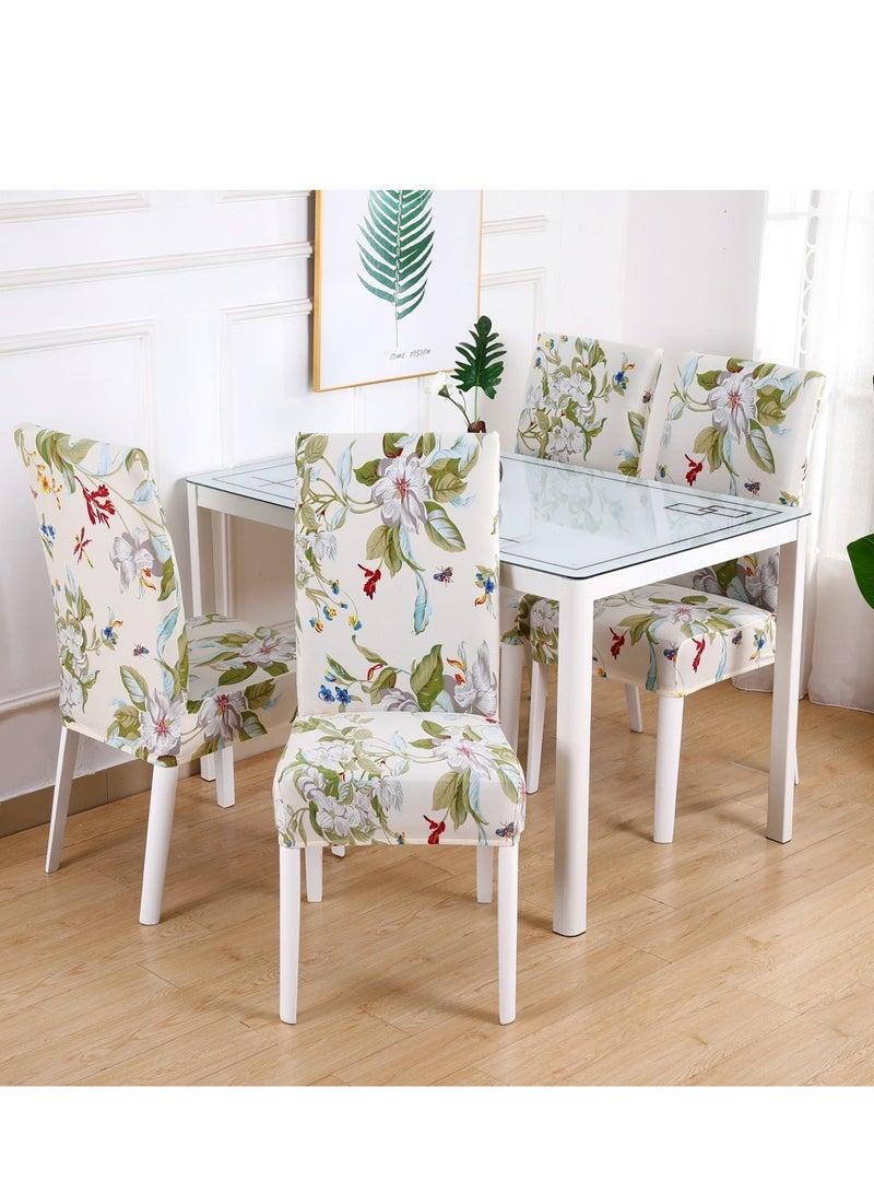 4-Piece Dining Chair Cover Beige/Green 38x46centimeter  - Image 1