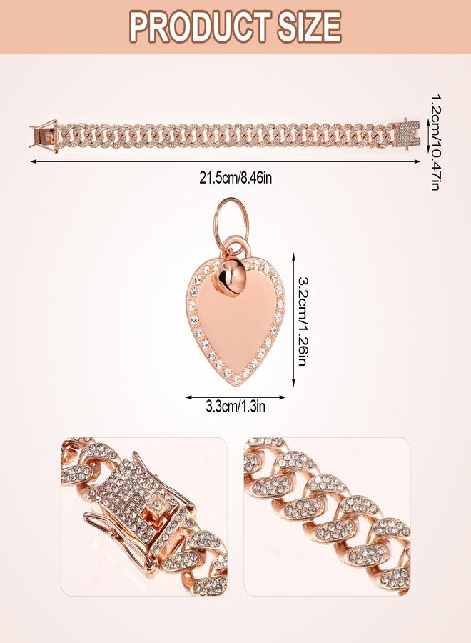 PEUTIER 7.87 Inch Dog Chain Collar, Rose Gold Diamond Collar Necklace with Heart Shape Dog Tag Rhinestones Heart Bling Dog Collar Pet ID Tag Chain for Small Medium Large Dogs Cats - Image 2
