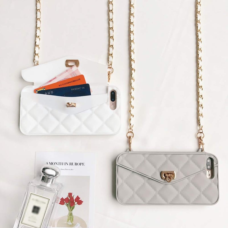 UnnFiko Wallet Case Compatible with iPhone 11, Cute Light Luxury Bag Design, Purse Flip Card Pouch Cover Soft Silicone Case with Handstrap Long Shoulder Strap (Gray, New iPhone 11) - Image 3