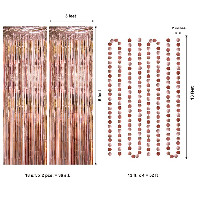 Decor365 Rose Gold Party Decoration Foil Tinsel Fringe Curtain Backdrop Hanging Circle Garland Birthday Party Decor Bridal Baby Shower Birthday Sweet 16 Party Supplies - Image 1