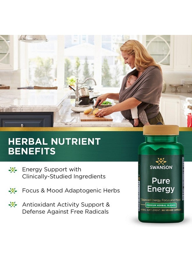 Swanson Pure Energy Metabolism Concentration Focus Support Stress Management Adaptogenic Herbs Herbal Supplement 60 Veggie Capsules (Veg Caps) Vegan - Image 4