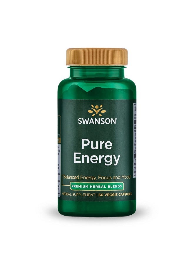 Swanson Pure Energy Metabolism Concentration Focus Support Stress Management Adaptogenic Herbs Herbal Supplement 60 Veggie Capsules (Veg Caps) Vegan - Image 1