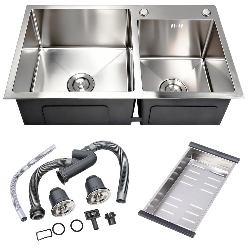 DuyviSteil Modern Kitchen Sink Nano-Coated 30.7x16.9 Inch Stainless Steel Kitchen Sink, Drop in & Topmount Double Bowl Sinks with Drainage Pipes and Fruit Baskets - Image 1