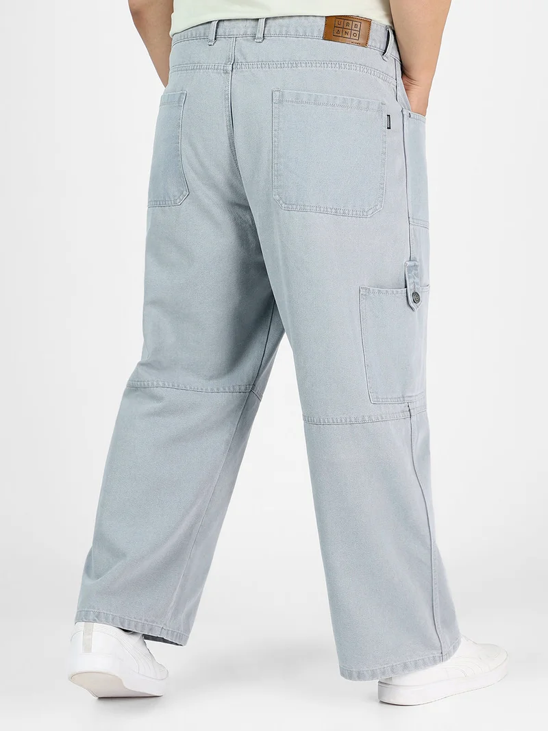 Urbano Fashion  Urbano Plus Men's Ice Grey Loose Baggy Fit Washed Cargo Jeans with 6 Pockets Non-Stretchable  | Best Price UAE