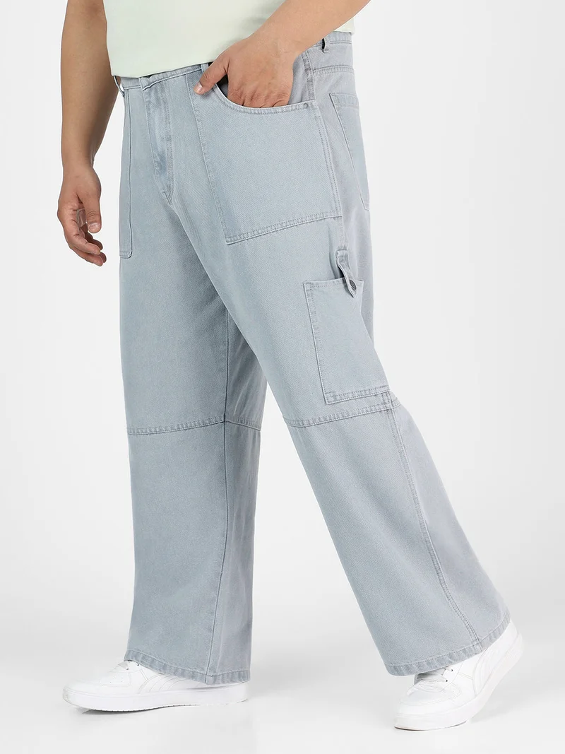 Urbano Fashion  Urbano Plus Men's Ice Grey Loose Baggy Fit Washed Cargo Jeans with 6 Pockets Non-Stretchable  | Best Price UAE