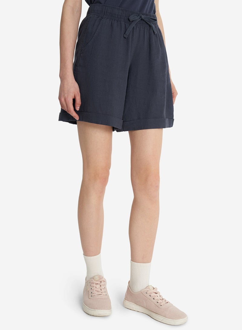 Outventure Women's Navy Blue Shorts, Outventure, Linen-Viscose Blend, Loose Fit, Adjustable Waistband, Practical Pockets for Summer Adventures - Image 1