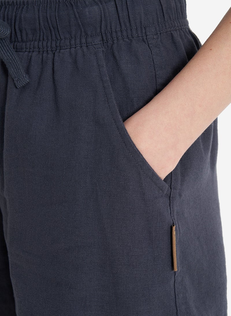 Outventure Women's Navy Blue Shorts, Outventure, Linen-Viscose Blend, Loose Fit, Adjustable Waistband, Practical Pockets for Summer Adventures - Image 3