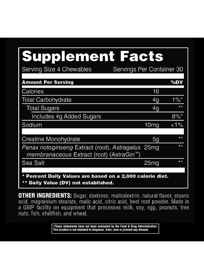 ANIMAL - Creatine Chews Tablets - Enhanced Creatine Monohydrate With Astragin To Improve Absorption, Sea Salt For Added Pumps, Delicious And Convenient Chewable Tablets - Grape - Image 1