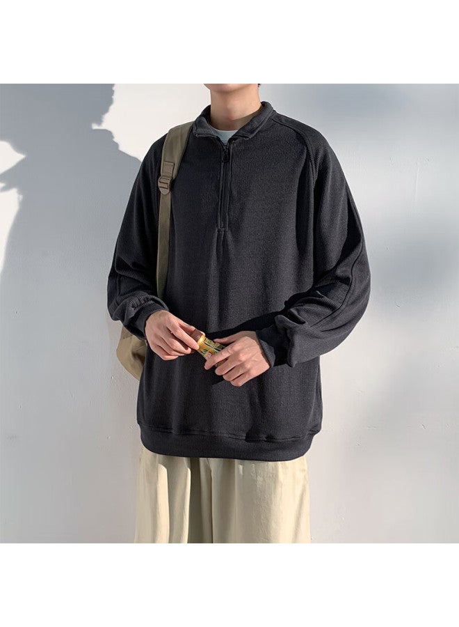 Homlean American-style High-end Hoodie For Men, Autumn Loose-fit Trendy Pullover Stand-collar Half-zip Base Layer, Hm06 Gray L - Image 4