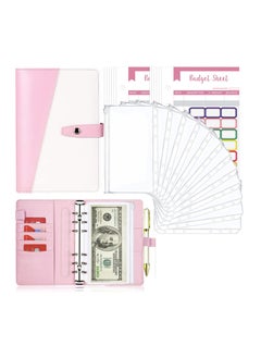 KASTWAVE Budget Binder with Cash Envelopes, A6 Stitching PU Leather Budget Binder with Zipper Envelopes and Budget Sheets, 12pcs Cash Budget Binder for Saving Money, Budget Envelopes Organizer for Cash System  - Image 1
