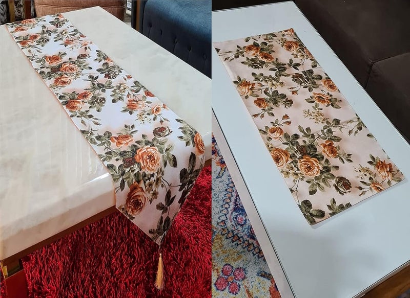 Groki Cotton Floral Table Runner Combo Set of 2 16x72 16x33 Inches Elegant Dining Center Table Dcor for Weddings Parties Events Yellow - Image 1