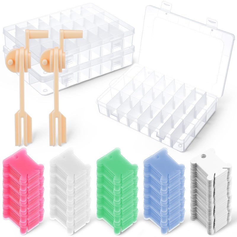 Lemecima 505 Pcs Embroidery Floss Organizer Kit - 2 Removable 24-Grid Thread Storage Boxes with Plastic Bobbins, 2 Bobbin Winders for Cross Stitch, DIY Sewing, Craft Storage - Image 1