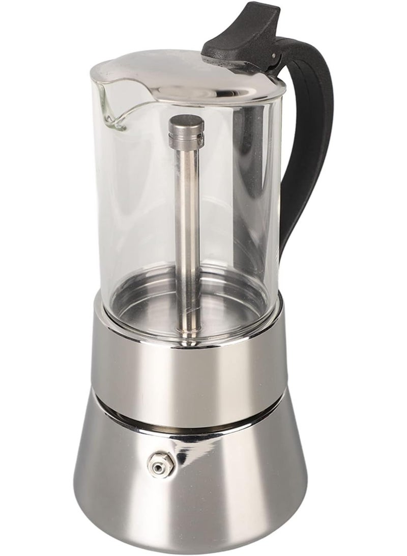 Sorandy Moka Pot Crystal Glass Top, 6 Cup Stovetop Espresso Maker, Stainless Steel Coffee Maker, Classic Italian and Cuban Coffee Percolator, Induction Espresso Maker, Silver - Image 1