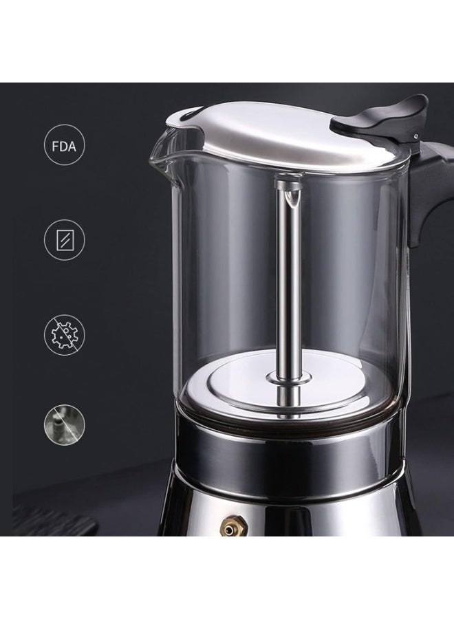 Sorandy Moka Pot Crystal Glass Top, 6 Cup Stovetop Espresso Maker, Stainless Steel Coffee Maker, Classic Italian and Cuban Coffee Percolator, Induction Espresso Maker, Silver - Image 2