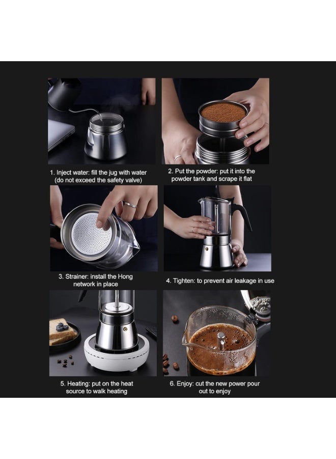 Sorandy Moka Pot Crystal Glass Top, 6 Cup Stovetop Espresso Maker, Stainless Steel Coffee Maker, Classic Italian and Cuban Coffee Percolator, Induction Espresso Maker, Silver - Image 4