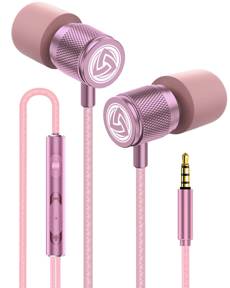 LUDOS Ultra Wired Earbuds in-Ear Headphones, 5 Years Warranty, Earphones with Microphone, Noise Isolating Ear Buds, Memory Foam for iPhone, Samsung, School Students, Kids, Women, Small Ears - Pink - Image 1