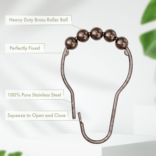 Amazer Shower Curtain Hooks, Decorative Bronze Shower Curtain Hooks,Stainless Steel Rust-Resistant Shower Hooks for Curtains-Set of 12 - Image 4