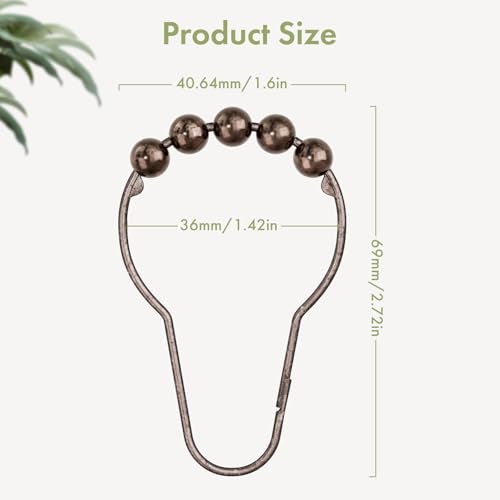 Amazer Shower Curtain Hooks, Decorative Bronze Shower Curtain Hooks,Stainless Steel Rust-Resistant Shower Hooks for Curtains-Set of 12 - Image 3
