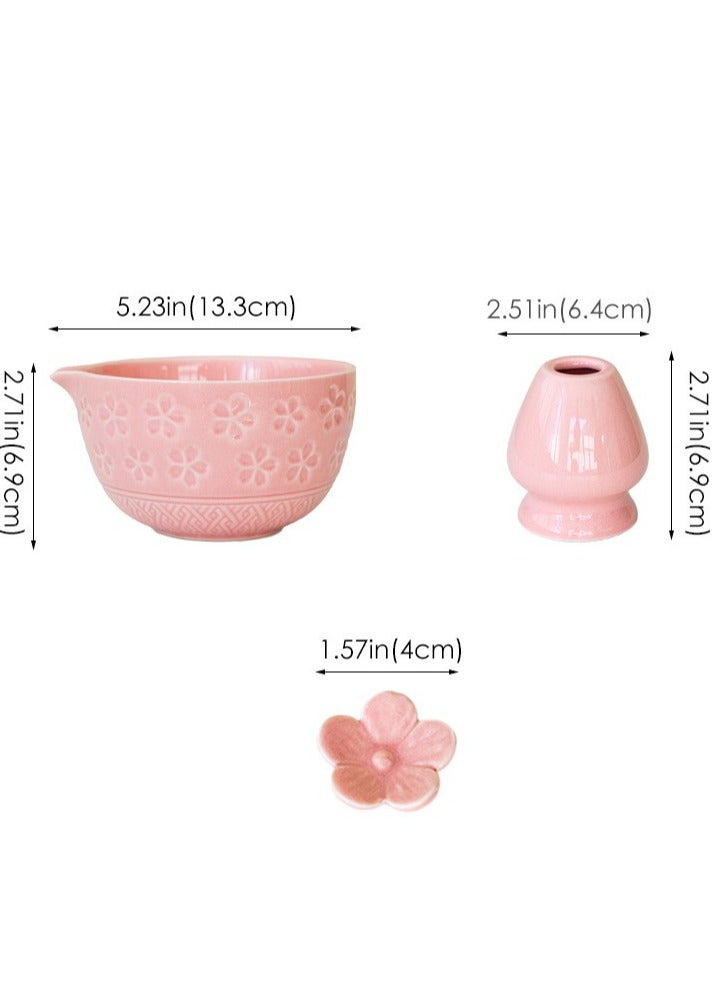 XiuWoo 7Pcs Matcha Pink Tea Whisk Set, Matcha Kit with Matcha Bowl (with Pouring Spout), Matcha Whisk, Whisk Holder, Strainer - Elegant Matcha Set for Gifting and Personal Use, Gift Box Packaging - Image 2