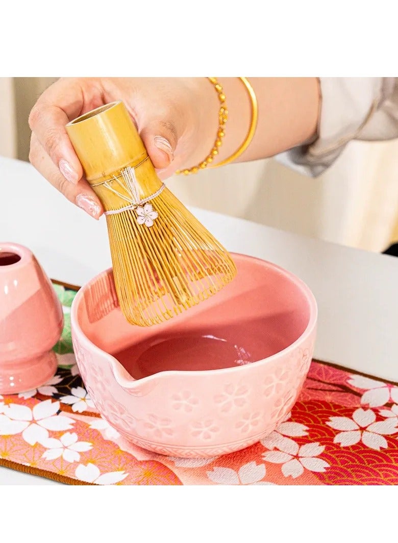 XiuWoo 7Pcs Matcha Pink Tea Whisk Set, Matcha Kit with Matcha Bowl (with Pouring Spout), Matcha Whisk, Whisk Holder, Strainer - Elegant Matcha Set for Gifting and Personal Use, Gift Box Packaging - Image 5