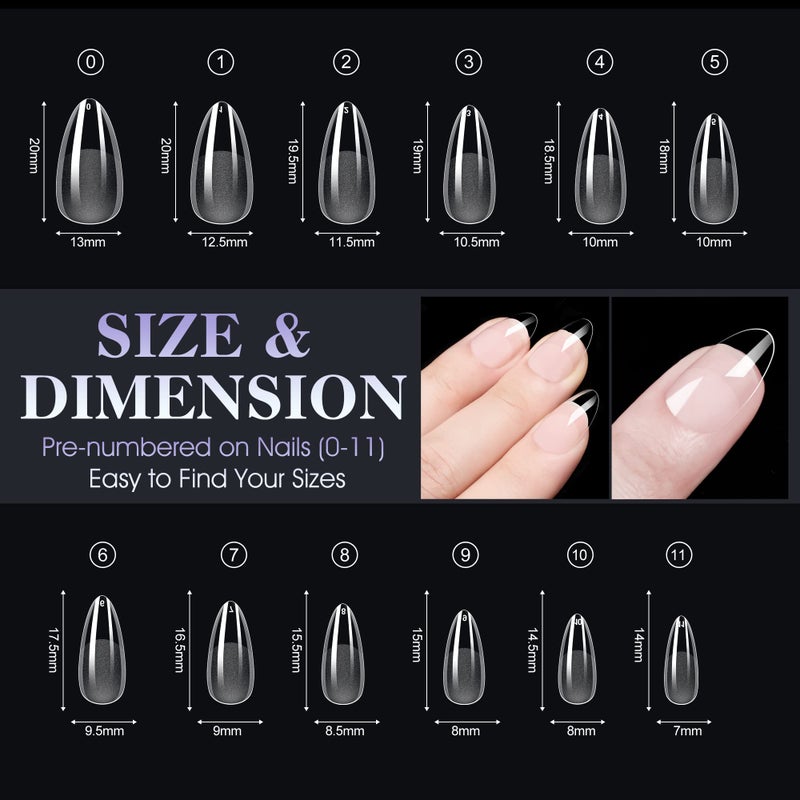 Gelike EC Extra Short Almond Gel Nail Tips Kit for Soak Off,Full Cover Soft Nail Tips,Pre-buff PMMA Resin,Clear Ultra-Thin Design,12 Sizes,240 Pieces - Image 2