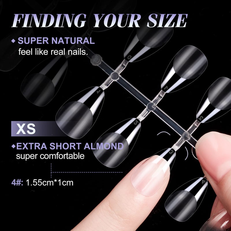 Gelike EC Extra Short Almond Gel Nail Tips Kit for Soak Off,Full Cover Soft Nail Tips,Pre-buff PMMA Resin,Clear Ultra-Thin Design,12 Sizes,240 Pieces - Image 5